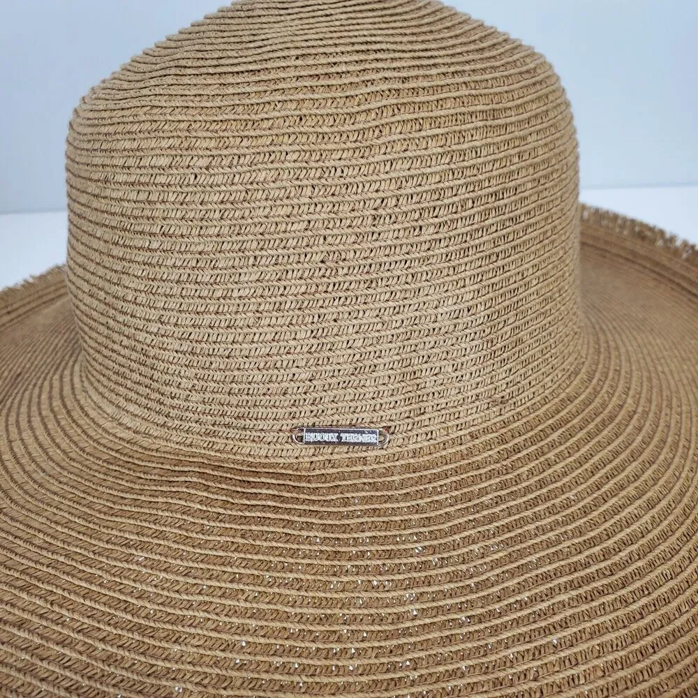 Bijoux‎ Terner Floppy Sun Hat Wide Brim Frayed Edge Tan Beach Vacation Wear